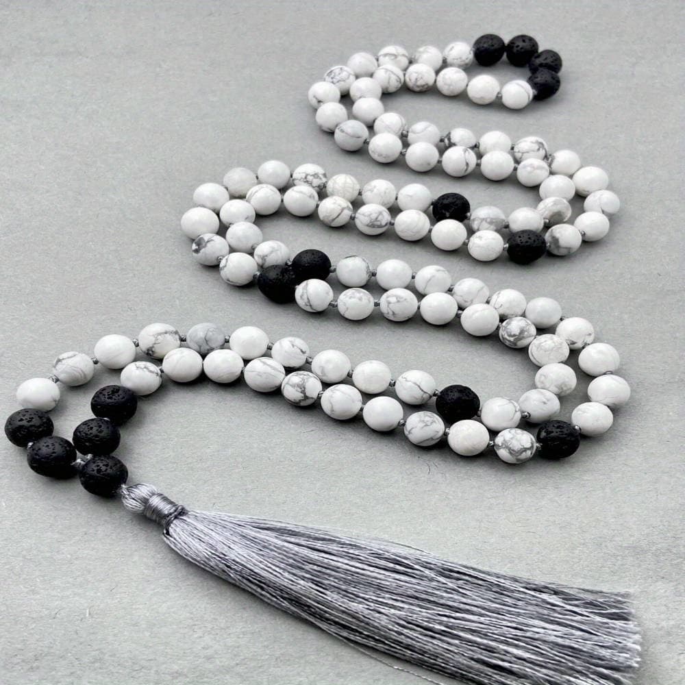 TEMU Handmade White Howlite Beads 6mm 108-knot Mala Necklace Rosary Natural Stone Women's Sweater Chain Men's Bracelet