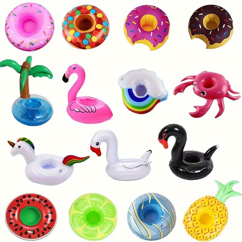 TEMU 15pcs Inflatable Balloon Drink Holder-flamingo, Swan And Donut Coaster For Pool Party-summer Party Decoration