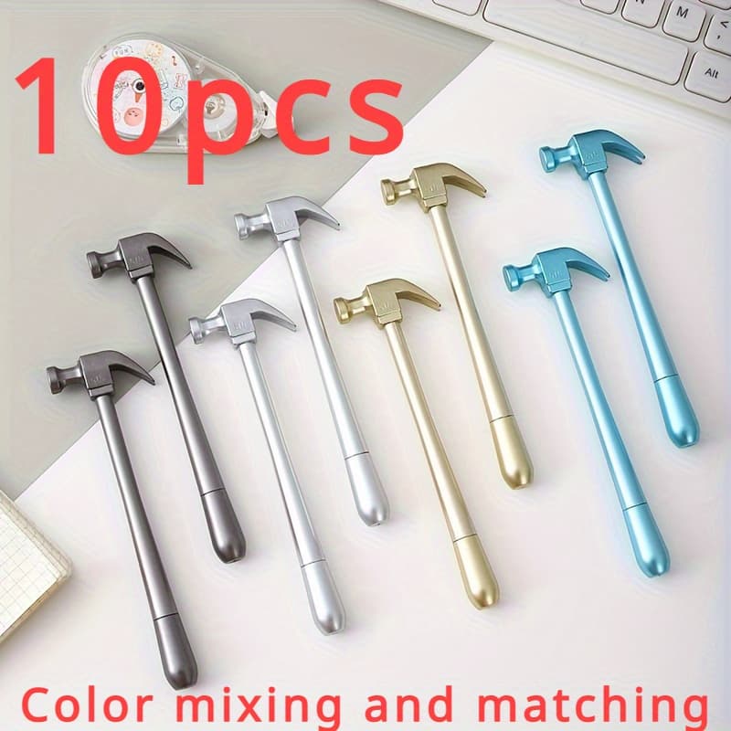 TEMU 10pcs Hammer-shaped Pens, Assorted Colors, Quick- Ink, 0.5mm Fine Point - Creative Gift & Signature Set For Everyday Office Use, Pens For Writing