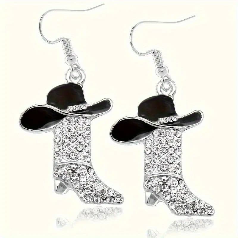 TEMU 2pcs Exquisite Fashion Elegant Vintage Style Cowboy Boots Hat Earrings, Pendant Accessories For Women All And Valentine's Day New Year Multi-occasion Accessories Party Favours