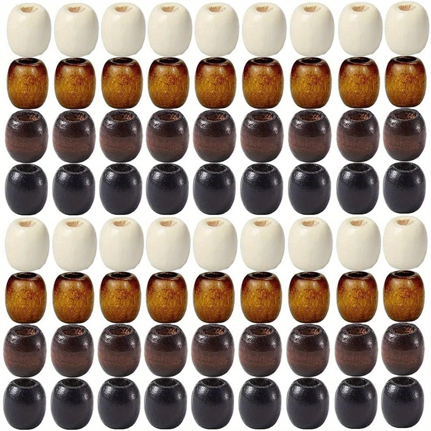 TEMU 200pcs Large Hole Wood Beads - , Natural Wooden Dreadlock & Hair Braiding Beads For Jewelry Making, Bracelets, Necklaces - 16x16-17mm