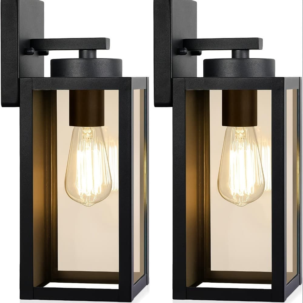 TEMU 2-pack Outdoor Wall Light Fixtures, Modern Matte Black Exterior Lantern Sconces With Glass Shade & E26 Base, Waterproof Wall Mounted Porch Lights For Patio, Front Door, Entryway