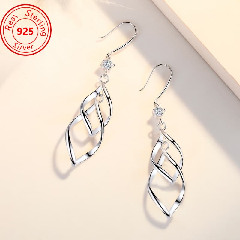 TEMU 1 Pair S925 Pure Silvery Twisted Fashion Earrings - Sparkling Zirconia - Low Allergy - Simple Silvery Earrings - Rotating Love Earrings Medium-long Earrings - Perfect Gift For Women