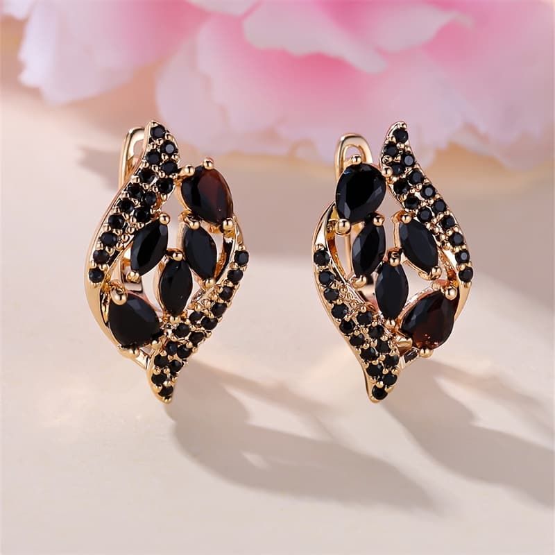 TEMU 1 Pair Of 18k Gold-plated Leaf Earrings, Set With Zirconia Women's Earrings, Fashionable And Sweet Wedding Jewelry