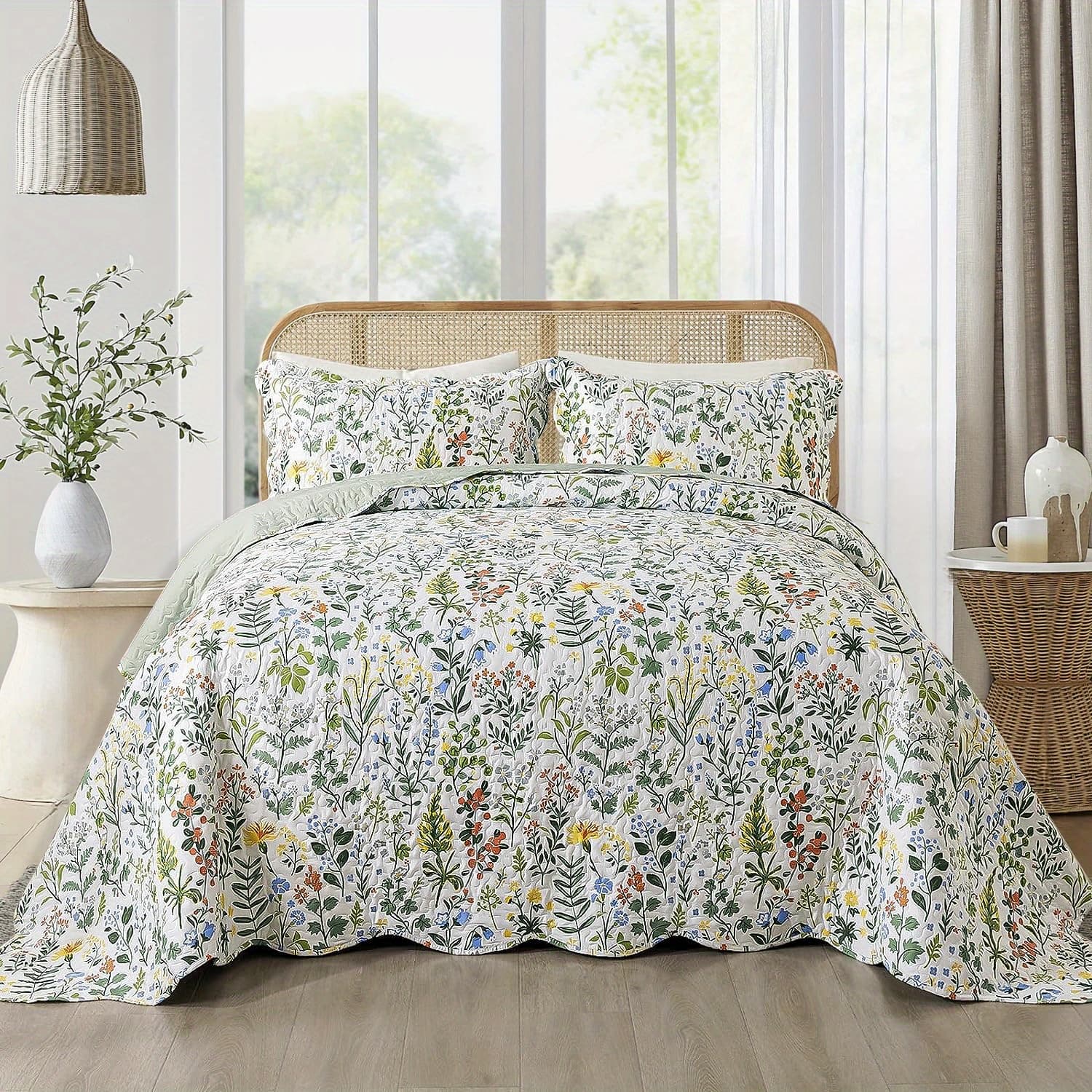TEMU 3 Pcs Quilt Set Quilted Bedspread Lightweight Coverlet Set Floral Printed Oversized Quilted Bedding Set With Shams For All Season, Exquisite, Queen Size, King Size, Super King Size