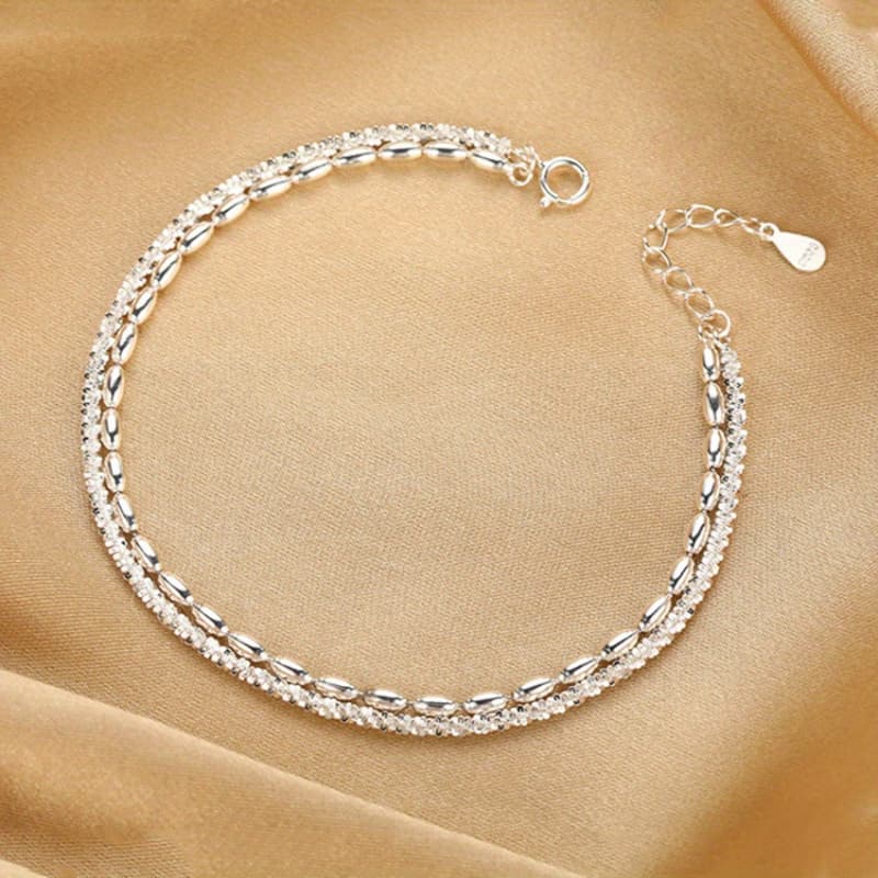TEMU S925 Sterling Silver Double-layer Bracelet With A Starry , Vintage Beaded Style, Perfect Gift For Mothers And Daughters