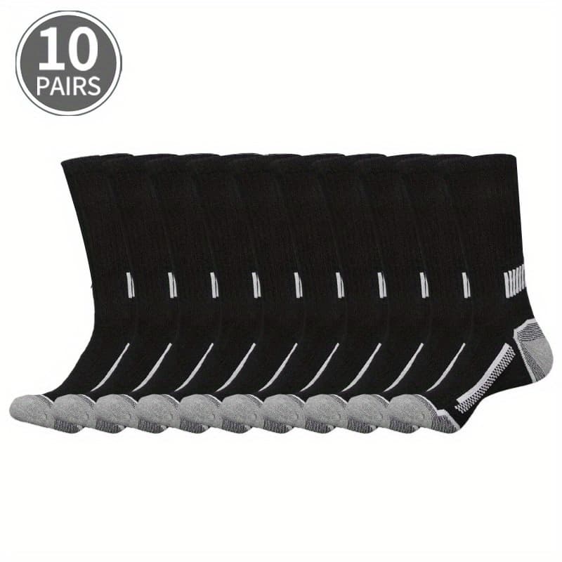 TEMU 10/ Pairs Pack Men's Athletic - Breathable Elastic Sports Socks Suitable For Basketball, Fitness, Outdoor Activities - Sweat-wicking Comfortable Tube Socks
