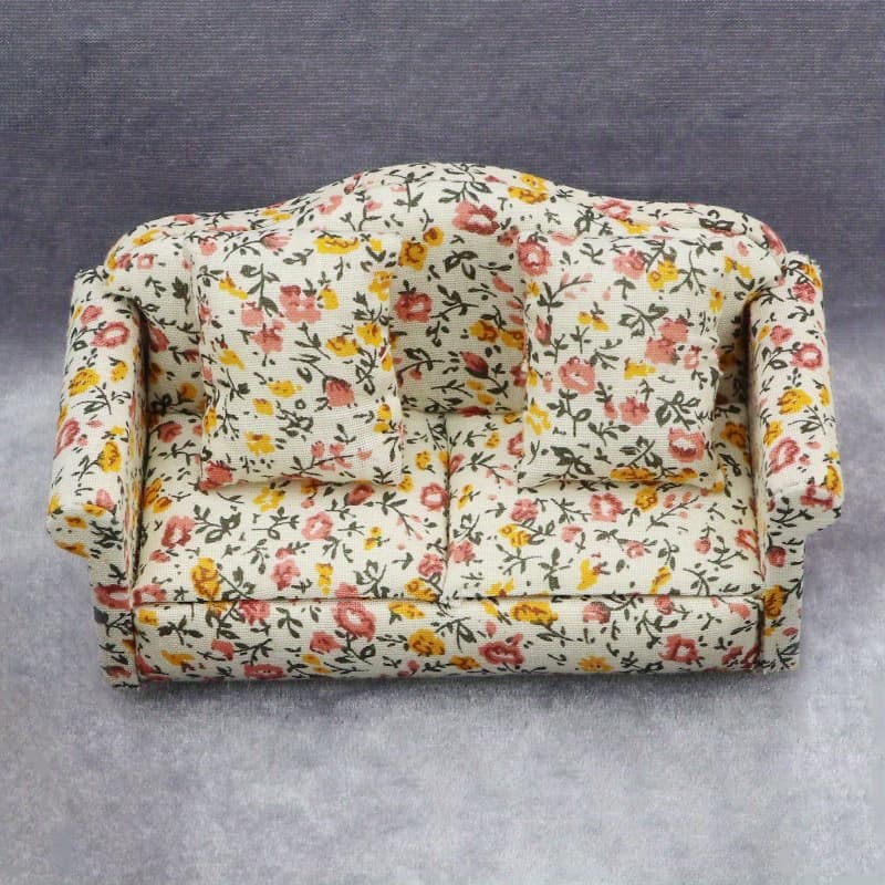 TEMU 1:12 Miniature Floral Sofa Set - 2 Armchairs & Loveseat, Ideal 14+, Dollhouse Decor