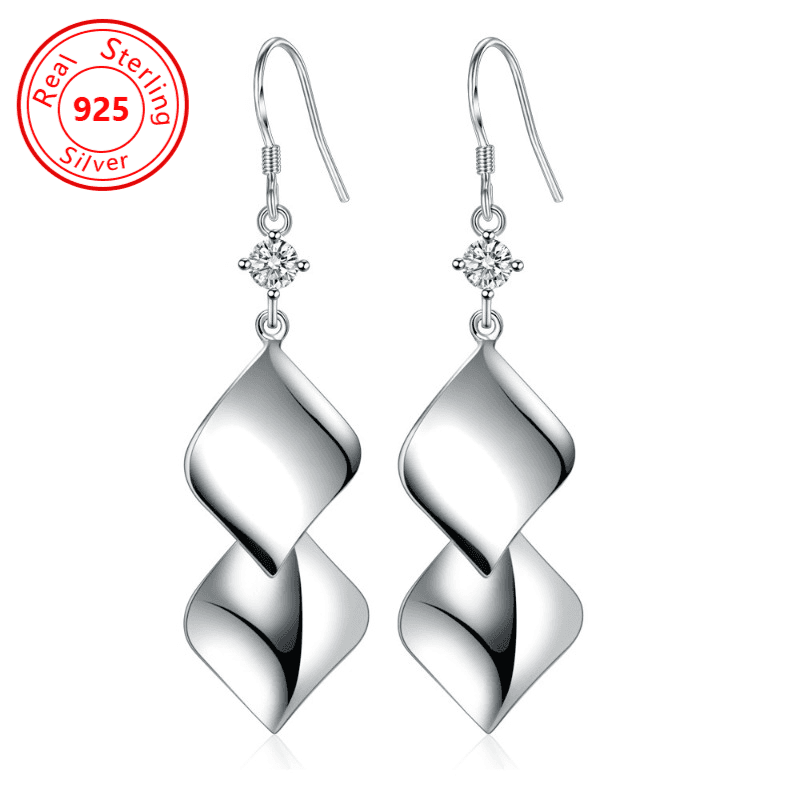 TEMU A Set Of S925 With A Double Curve Design, Weighing 5 Grams (0.17 Ounces). Are Hypoallergenic, Plated With Platinum, And Feature Shiny Zirconia. The Design Them Ideal For Daily Use And Gifting