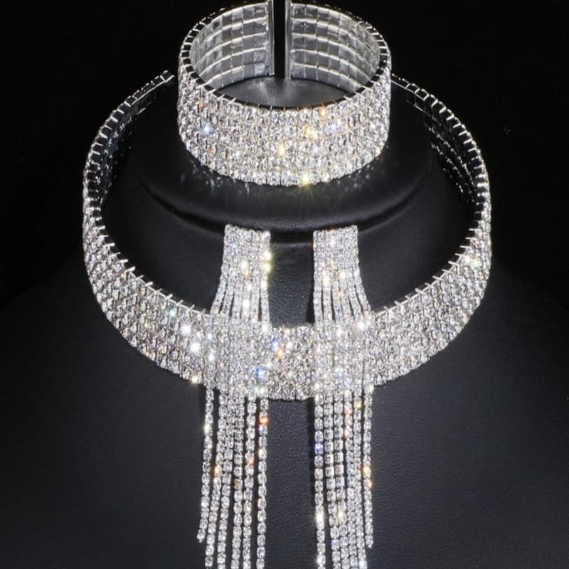 TEMU Set Of 3 Pieces Of Jewelry Including A Multi-strand Necklace, Earrings, And A Bracelet, Designed For Brides With Fashionable Additions