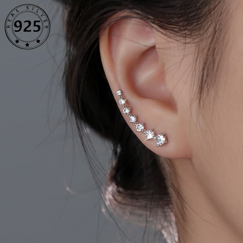 TEMU S925exquisite Unique Design Stud Earrings 925 Sterling Silver Hypoallergenic Jewelry Zircon Inlaid Elegant Leisure Style For Women Daily3.2g/ 0.11oz