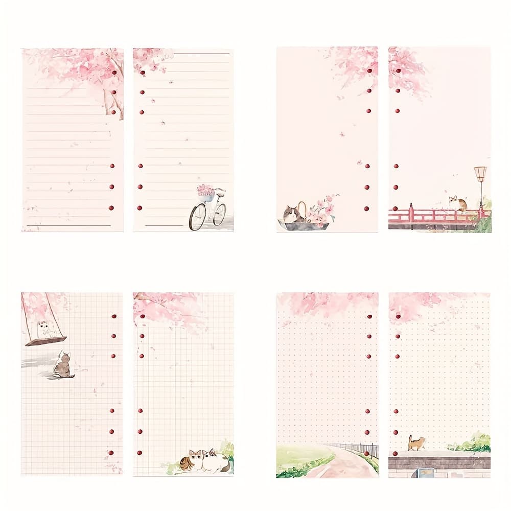 TEMU 80pcs Sheets Kawaii Sakura And Cat A6 Loose Leaf Notebook Refill Spiral Binder Inner Pages Line Grid Blank Agenda