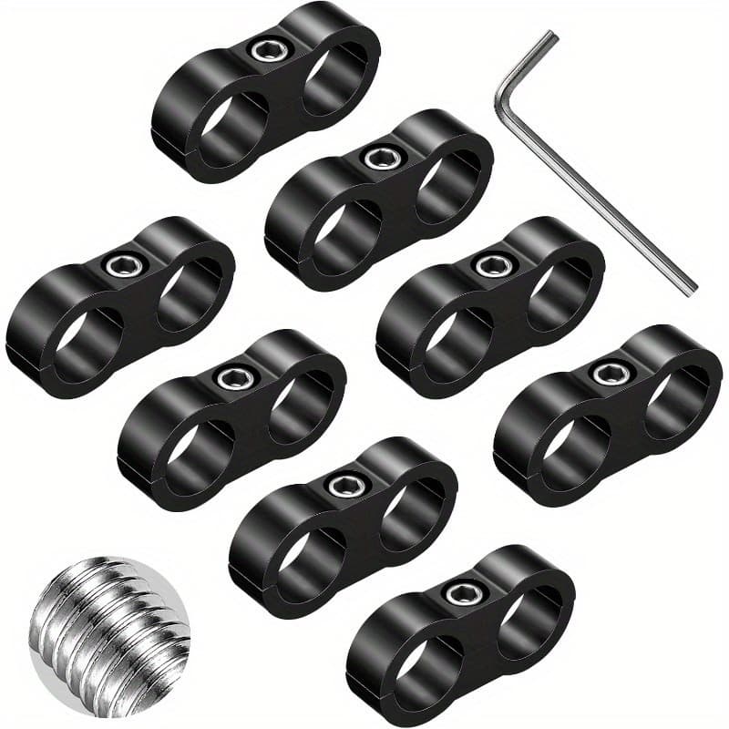 TEMU 8pcs An6 Braided Hose Separator Clamp Fuel Line Mounting Clamps Hose Aluminum Fitting Adapter Great For 3/ 8 Fuel Hose, , Brake Line, Water Pipe And Gas Line Black (black, 6an)