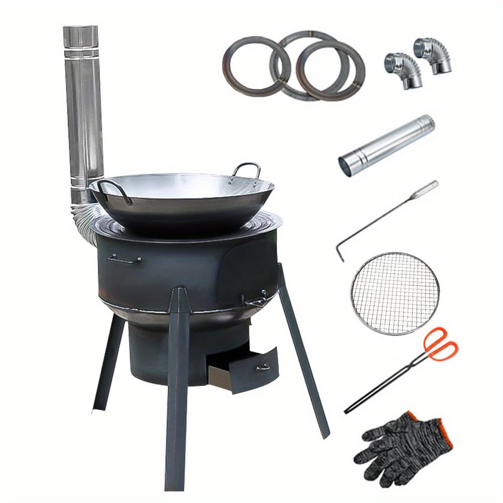 TEMU 1 Set Multifunctional Portable Detachable Wood Stove Outdoor Camping Fire Heating Mobile Stove With Round Net