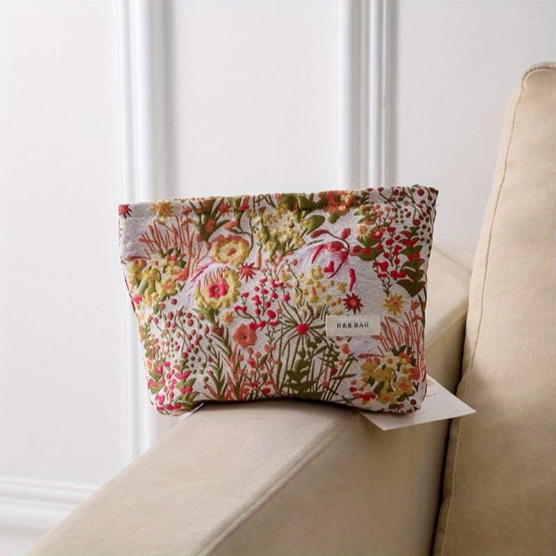 TEMU A Beautifully Designed Floral Jacquard Makeup Bag, Portable Storage Pouch, Stylish And Easy To Carry, Perfect For Toiletries Or As