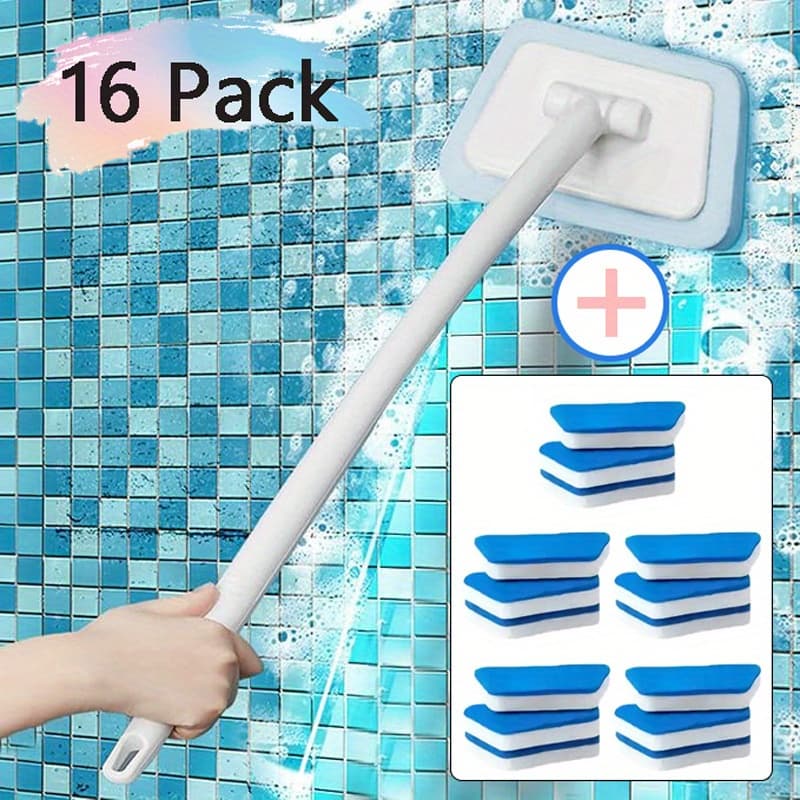 TEMU 11/16pcs Shower Cleaning Brush Bathtub Brush, Wall Tile Brush Replaceable Heads Window Glass Cleaning Brush, New Detachable Decontamination Floor Brush For Bathtub