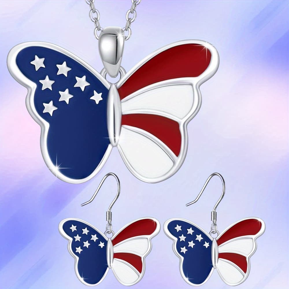 TEMU 3pcs American Flag Earring Necklace Set Anniversary Party Gifts Jewelry Set Faith Gifts