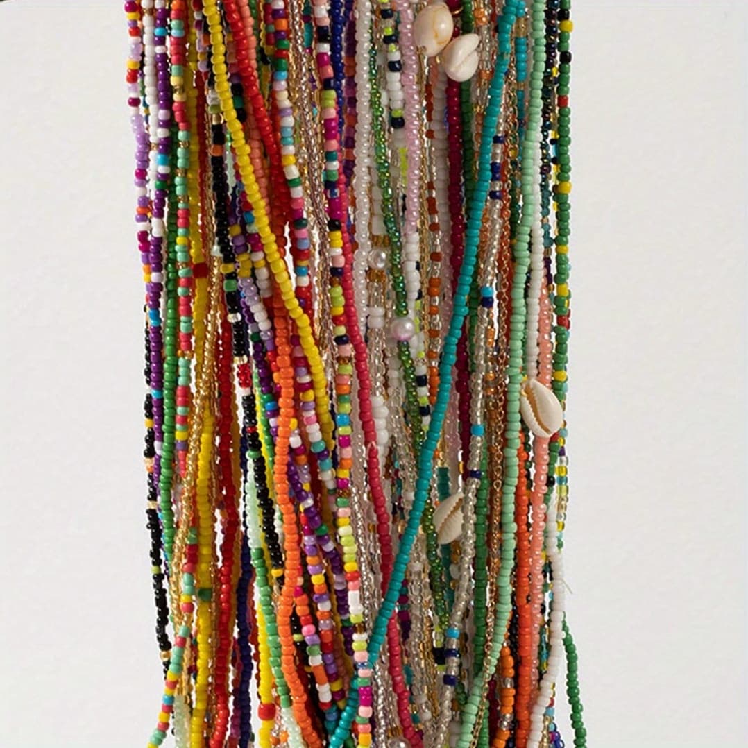 TEMU Multi-pack Random Mix-color Popular Bohemian Rainbow Acrylic Beads Chain Body Jewelry Belly Chain For Women, Gift Waist Beads