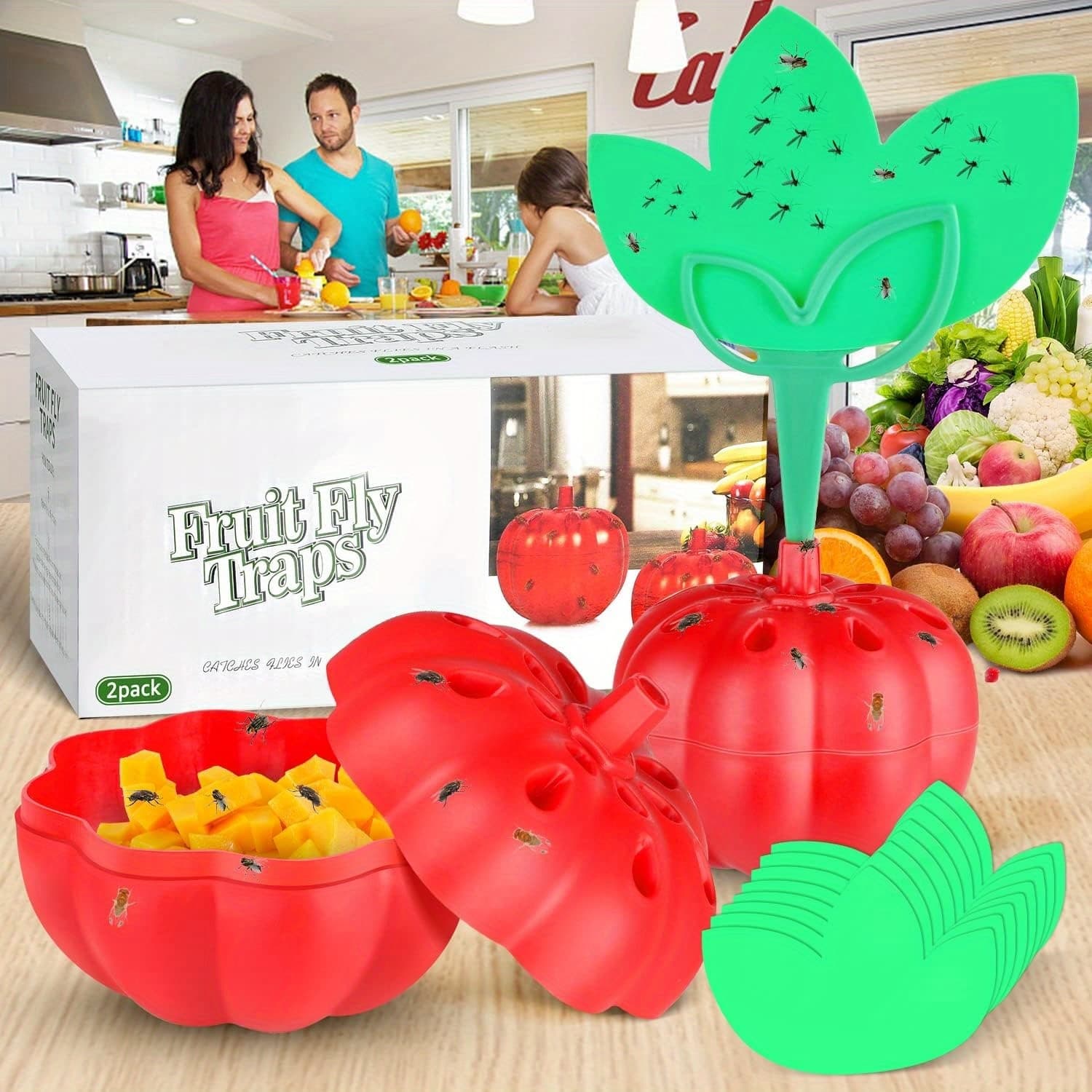 TEMU Fruit Fly Trap, 2 Packs Safe And Reusable Fruit Fly Traps For Kitchen, Dining Room, And Outdoor Picnic