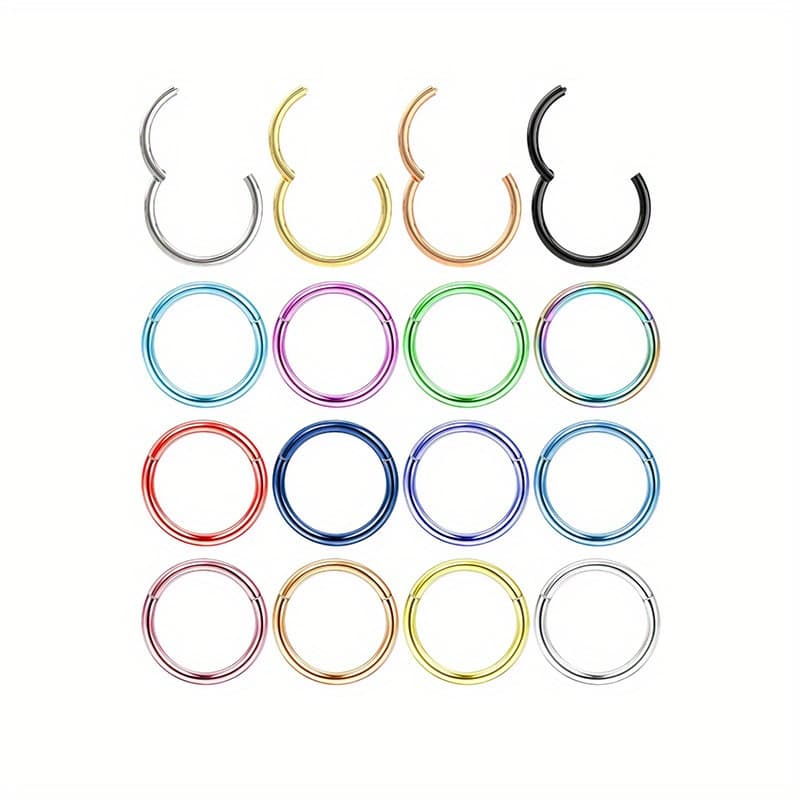 TEMU 16pcs Surgical Steel Nose Rings Hoop Nose Clicker Ring Septum Jewelry 16g 18g Nose Hoop Lip Rings Nose Helix Cartilage Rook Earrings Nostril Piercing Jewelry Hypoallergenic