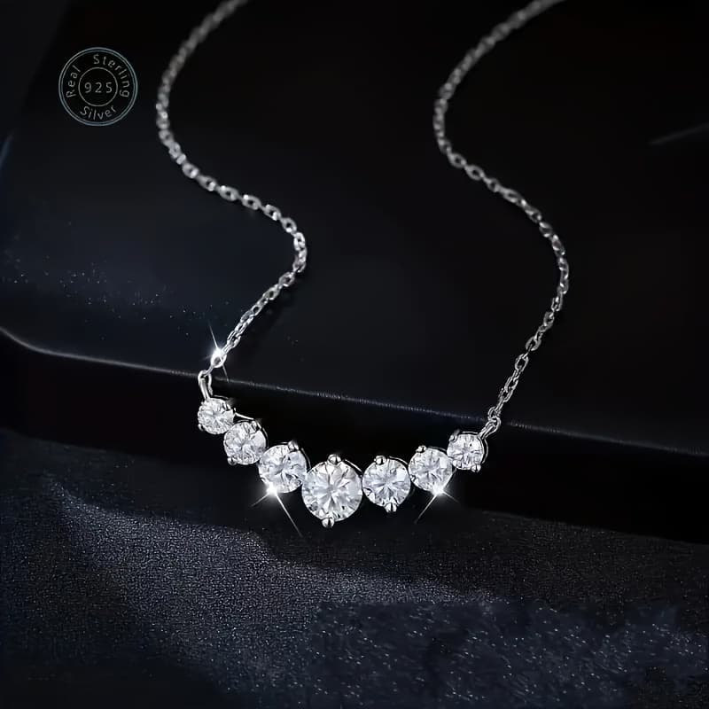 TEMU 925 Silver Moissanite Necklace, Moissanite Necklace, For Engagement Wedding Anniversary Gift Gift