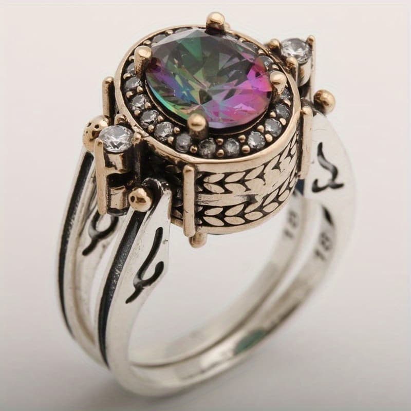 TEMU 1 Pcs Double Color Ring Exquisite Fashion Colorful Gemstone Women's Holiday Ring