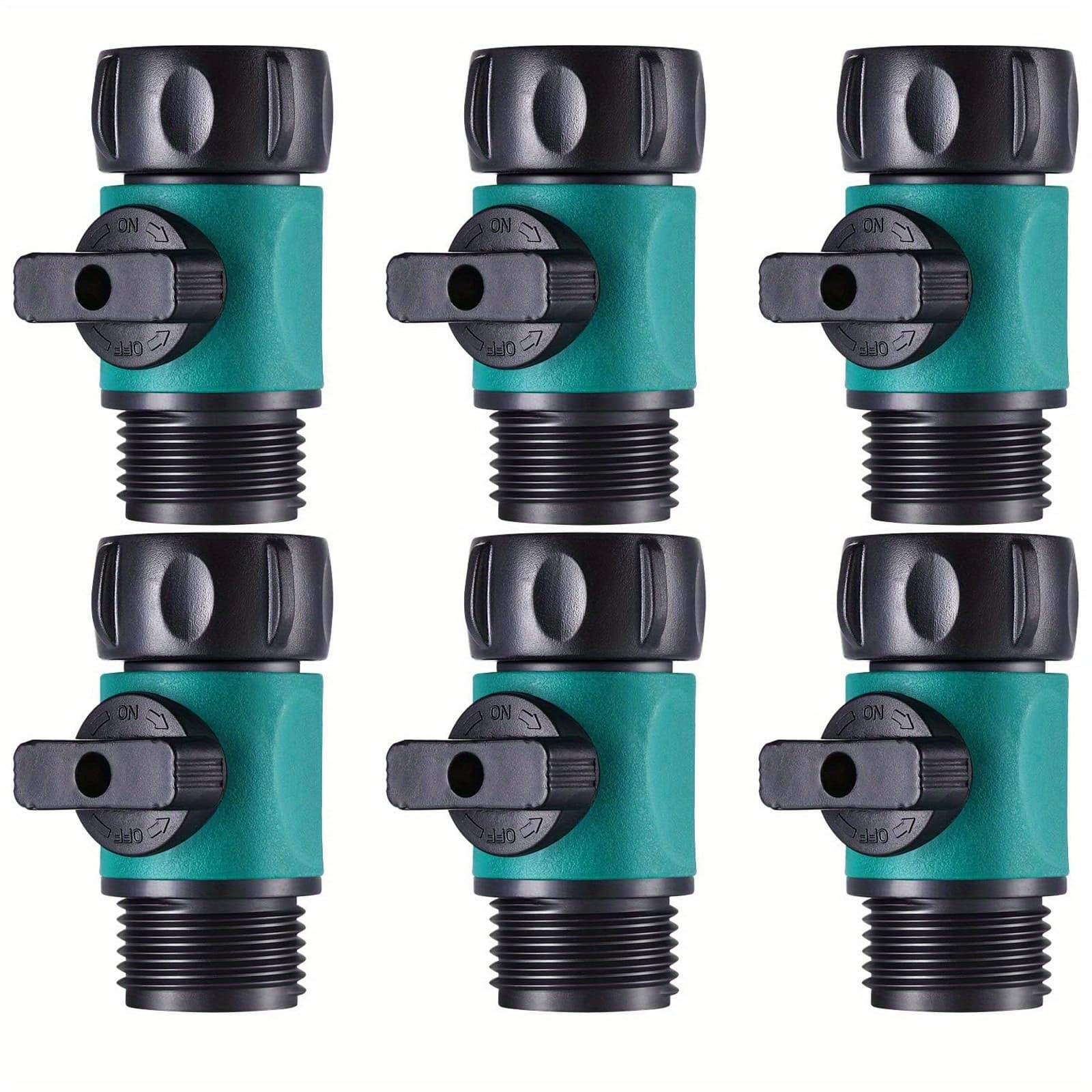 TEMU 6pcs Green Garden Hose Shut-off Valves With 3/4" Threads - Plastic, Leak-proof, And Suitable For Standard Us Garden Hoses