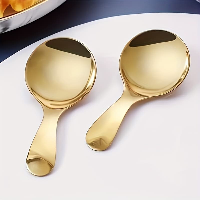 TEMU 2-pack Golden Finish Stainless Steel Short Handle - Multipurpose Dessert & Seasoning Spoons For Home, Restaurant, Coffee Shop, Rv Kitchen Use