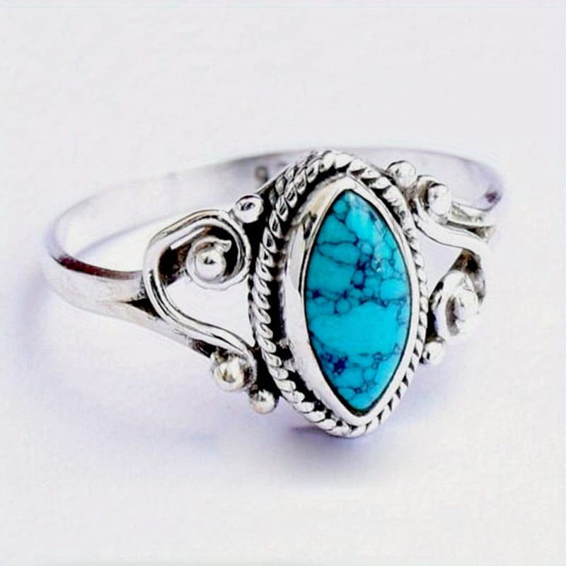 TEMU A Blue Turquoise Jewelry Handmade Jewelry Ring Is Perfect For Anniversaries And Birthday Gifts For Parties And Evening Parties, For Teenager, For Teenager