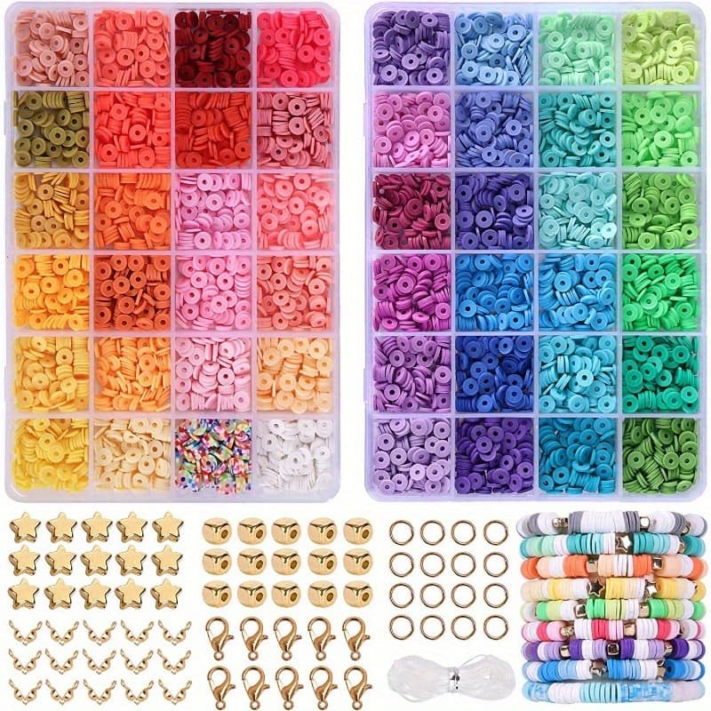 TEMU Clay Beads For Bracelet Making, 48 Colors 2 Boxes Jewelry Making Kit Polymer Spacer Preppy Heishi Beads And Elastic Strings, Crafts Gift For Birthday