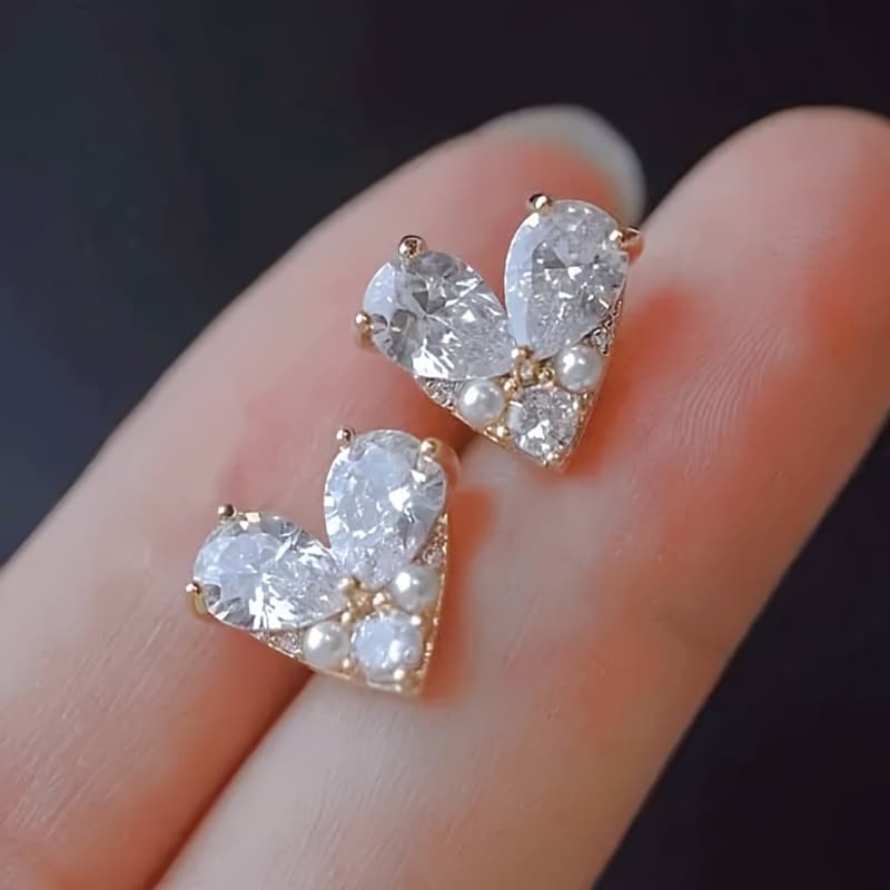 TEMU A Pair Of Exquisite Heart-shaped 925 Sterling Silver Stud Earrings -3.4g/ 0.12oz-18k Golden Plated With Zirconia And Luxury - Perfect For Women's Date Earrings As Valentine's Day Gifts