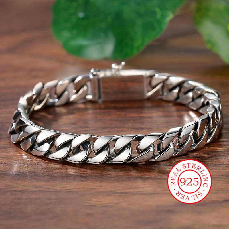 TEMU 925 Sterling Silver Eternal Retro Cuban Chain Bracelet Handmade, And Fashionable Bracelet, For Christmas, Halloween, Birthdays, New Year And Anniversaries