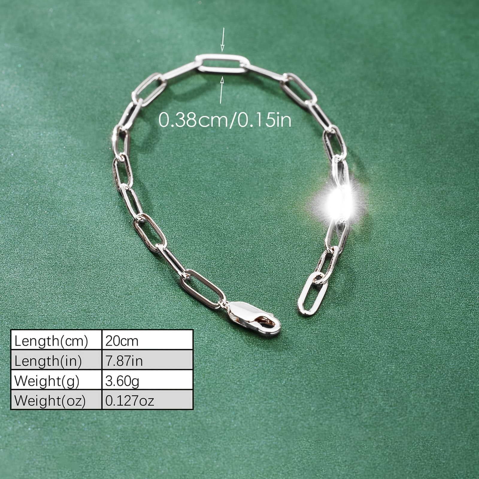 TEMU Silver 925 Minimalist Paperclip Chain Bracelet, Ethnic And , Lightweight 3.6g, Elegant Jewelry