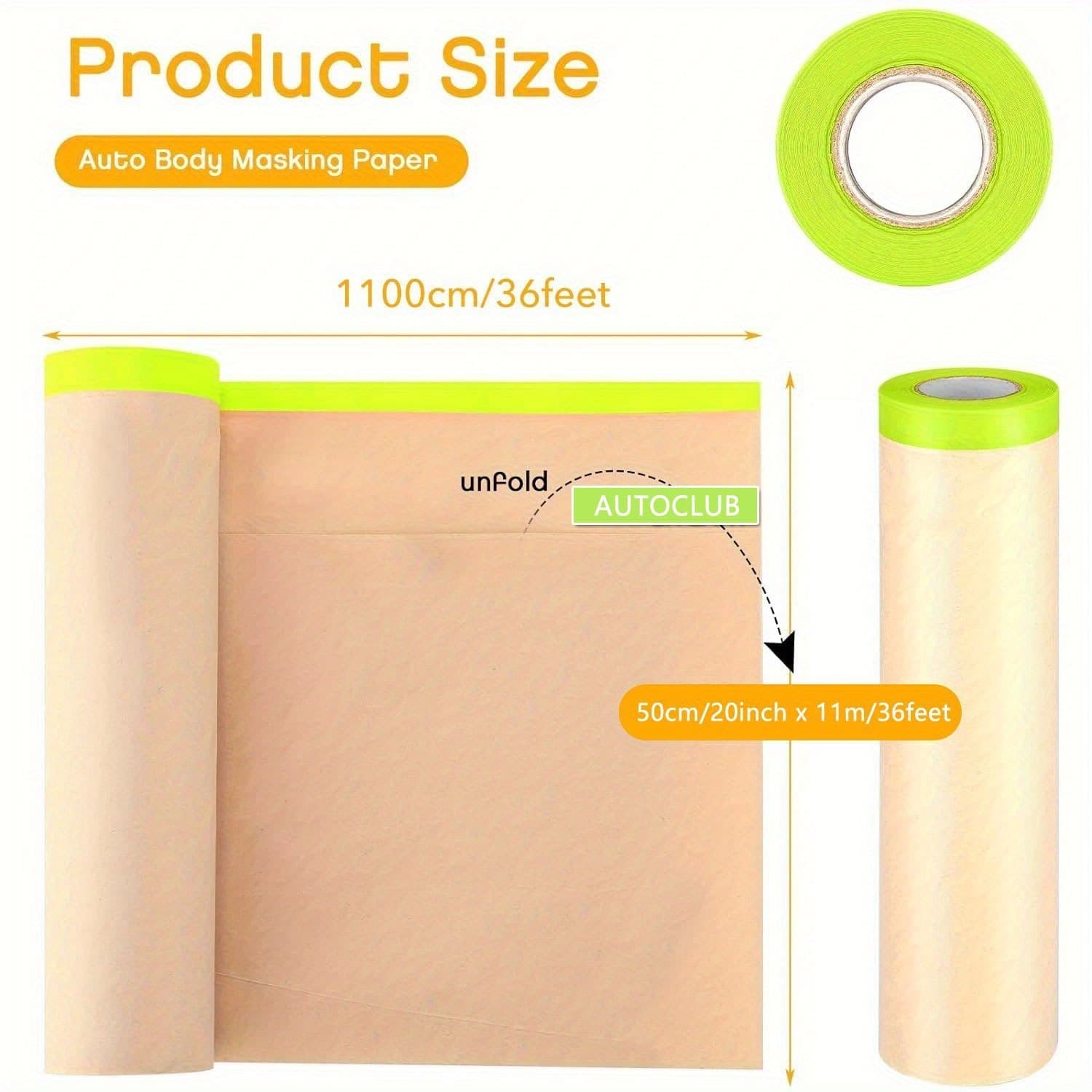 TEMU Masking Paper, 6in/ 12in/ 20in/ 24in Automotive Paint Paper Roll With Tape, Masking Paper For Painting, Drape For Painting Protection Covering