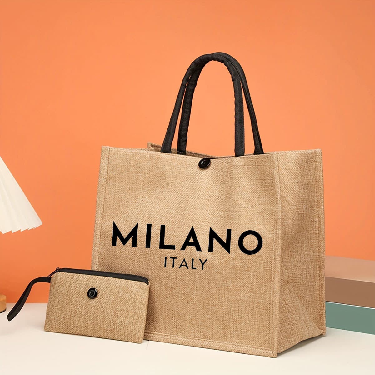 TEMU Italy Burlap Tote Bag Set: Lightweight Shopping Bag With Mini Coin Purse