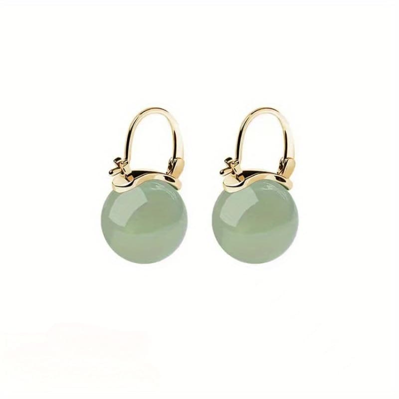 TEMU Exquisite Earrings Made Of 18k Gold-plated Alloy With Imitation Jade, Suitable For Daily Wear In All Without Causing Allergies