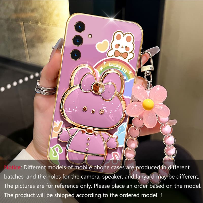 TEMU Phone Case - Rabbit Holder Flower Bracelet Plating Phone Case For A15 Soft Cover