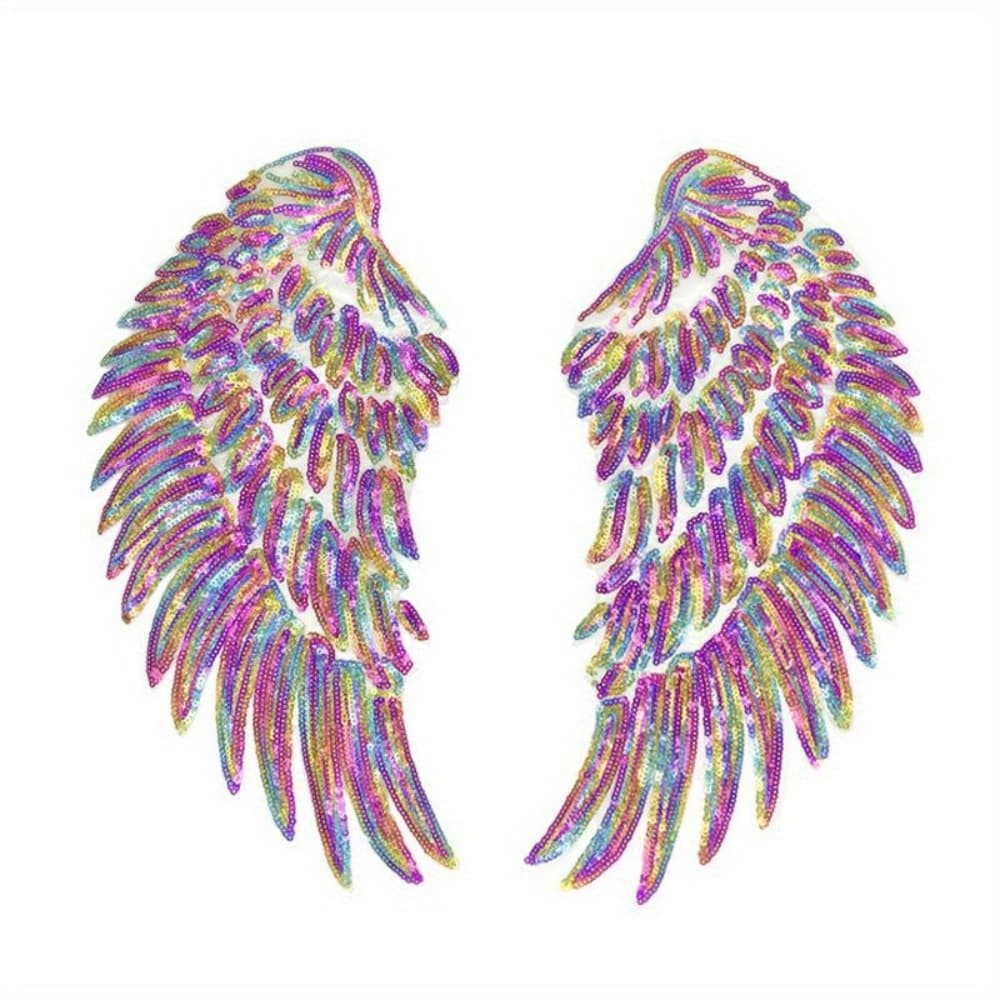TEMU 1 Pair Sequin Wings Patches For , Jackets, Backpacks – Vibrant Glitter Embroidery Decoration With Metallic , Parties And Craft Projects