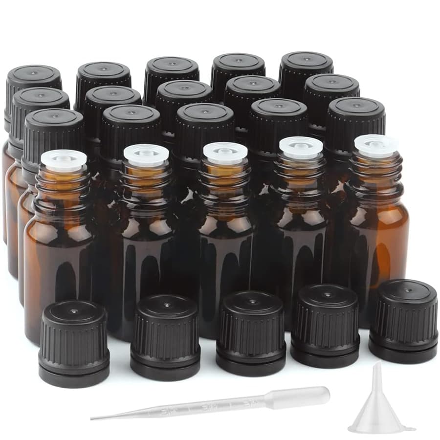 TEMU 10 Ml (1/3 Oz) Glass Bottles For Essential Oils 20pcs Empty Glass Dropper Vials With Reducers For Perfume Fragrance Cosmetic Oils (amber)