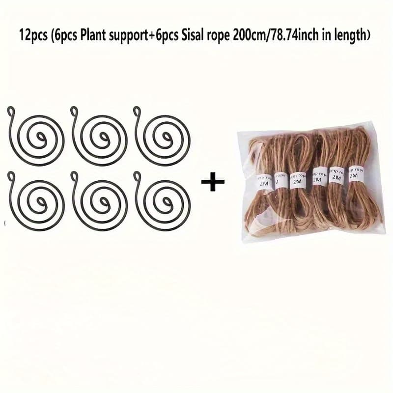 TEMU 12pcs (6pcs Hemp Rope And 6pcs Vortex) Black Aluminum Vortex Air Plant Holder – Soil-free Hanging Flower Pot, Suitable For Orchids And Garden Decor, No Soil Needed
