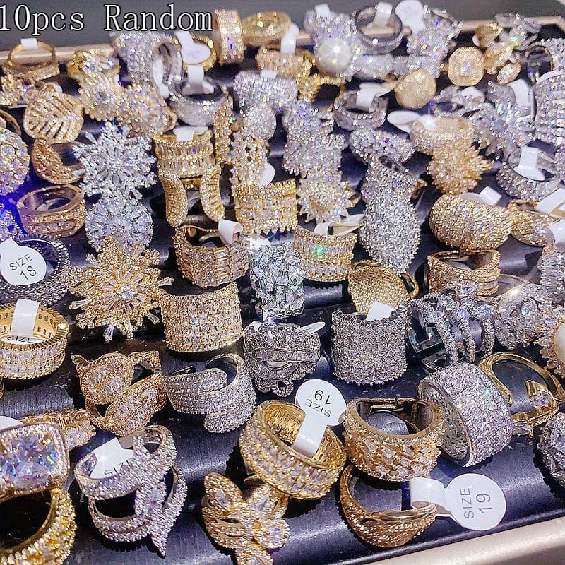 TEMU 10pcs/ 30pcs Luxury Copper Zirconia Rings, Style Random Synthetic Ring Wedding Engagement Promise Bride Gemstone Ring Anniversary Ring Holiday Gift