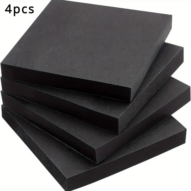 TEMU 4pcs Black Minimalist Sticky Notes, 200 Sheets - Self-adhesive Memo Pads For Home, School, And Office Supplies, , Easy To Post, Durable & Versatile, Office Accessories | | Smooth Texture