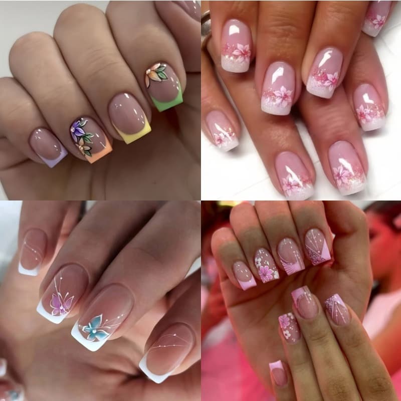 TEMU 96 Sweet Nails French Pointed Nails Short Square Fake Nail Pieces Nail Glue Design Nail Art For Women