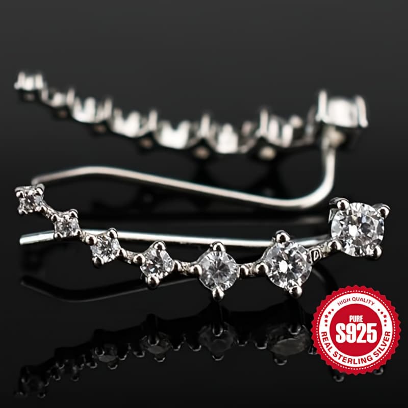 TEMU 1 Pair Of S925 Sterling Silvery Earrings - Hypoallergenic Earrings - Sparkling Synthetic Zirconia, And Elegant Design - Super Exquisite, For Her