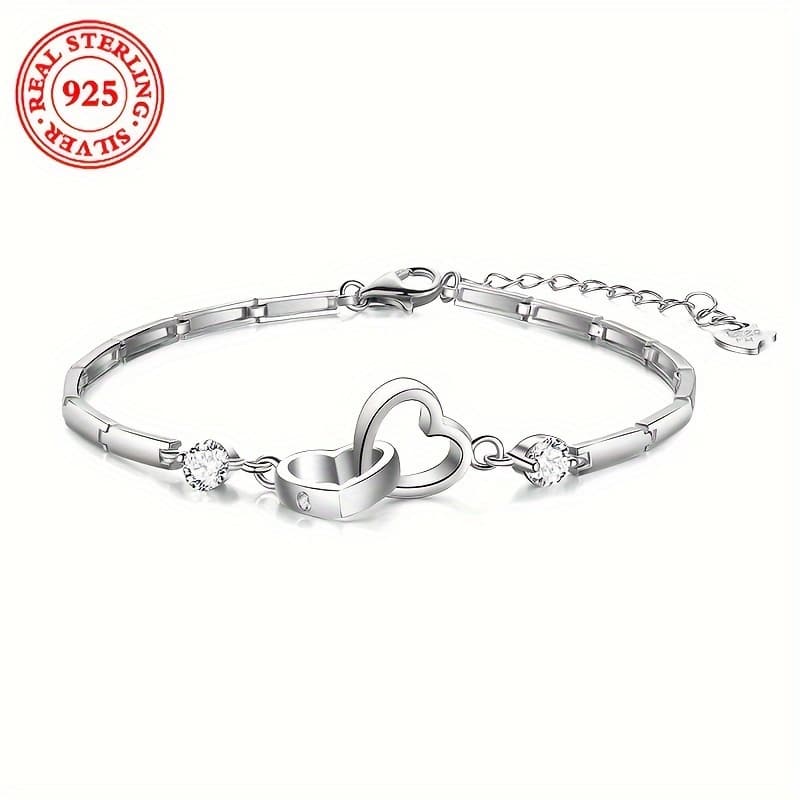 TEMU Sterling Silver S925 Bracelet With Synthetic Zirconia, Elegant Fashion Ladies' Chain, Valentine's Day Gift