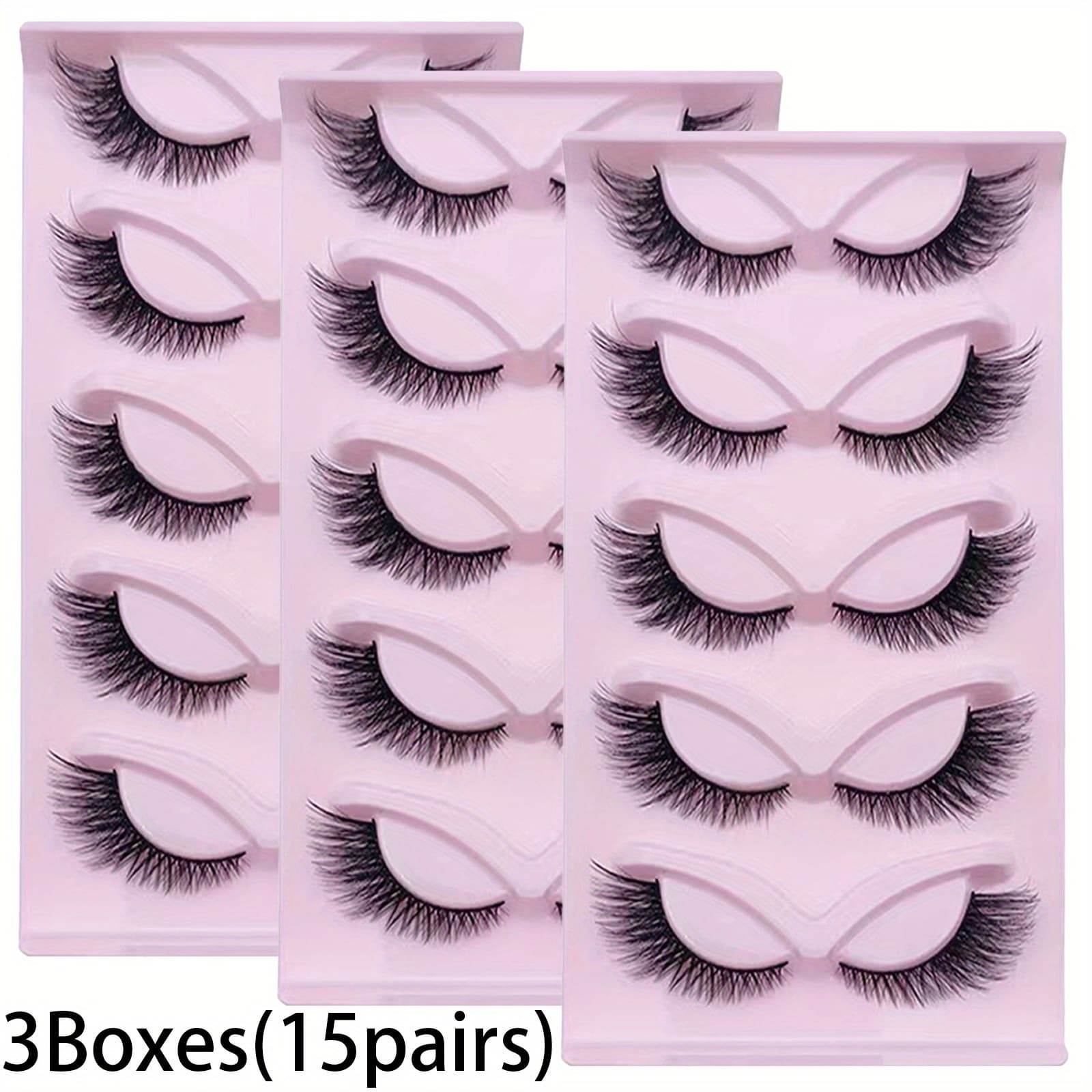 TEMU 3boxes (15pairs) Cat Eyelashes Fox Eyelash Winged Fluffy Fake Lashes Maquiagem Natural Long Faux Cils Makeup