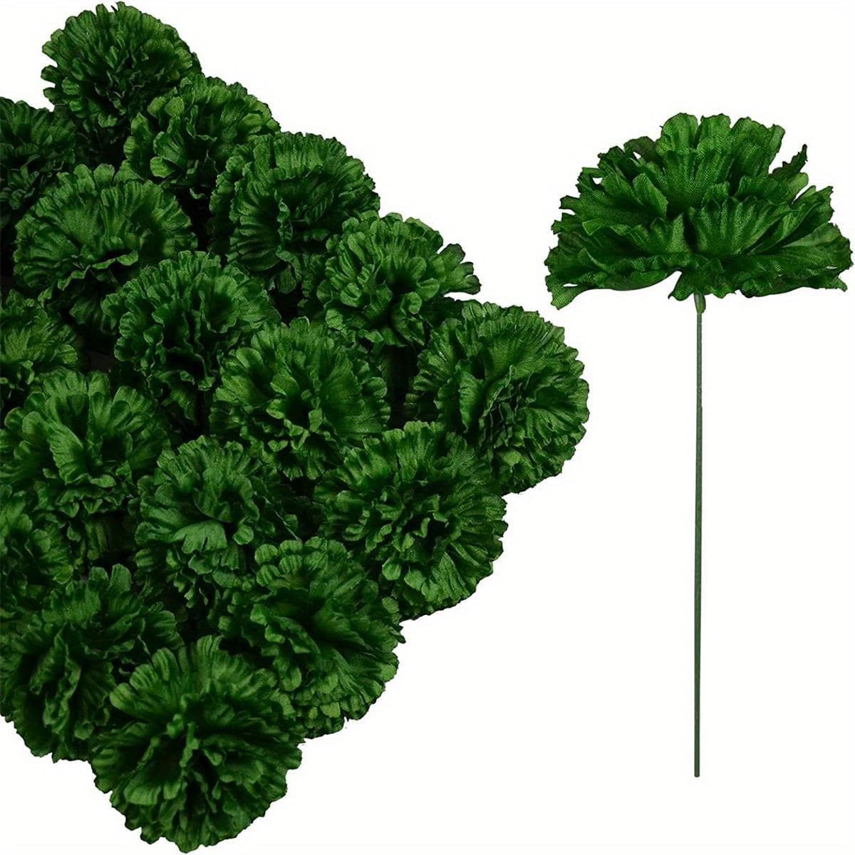 TEMU Carnation , 50 Faux Flowers, Ideal For Wedding Decor, Carnation Size 3.5 Inches With 6 Inch Stem (green)