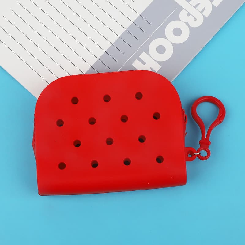 TEMU Chic Pink Cartoon Silicone Wallet With Diy Hole Design - Versatile Storage For Earphones & Accessories, Perfect Backpack Charm, Diy Crafts, Beading Storage, Beading&jewelry Making