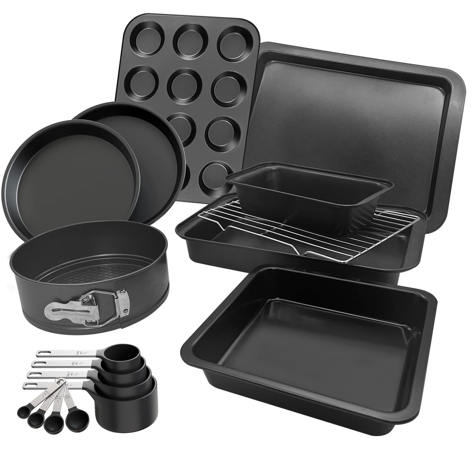 TEMU Premium 17 Piece Bakeware Sets | Carbon Steel, Non Stick & Oven To 500°f | Complete Baking Kit Includes 9 Inch Round Cake Pans - Spring Form Pan - - Muffin Pan &
