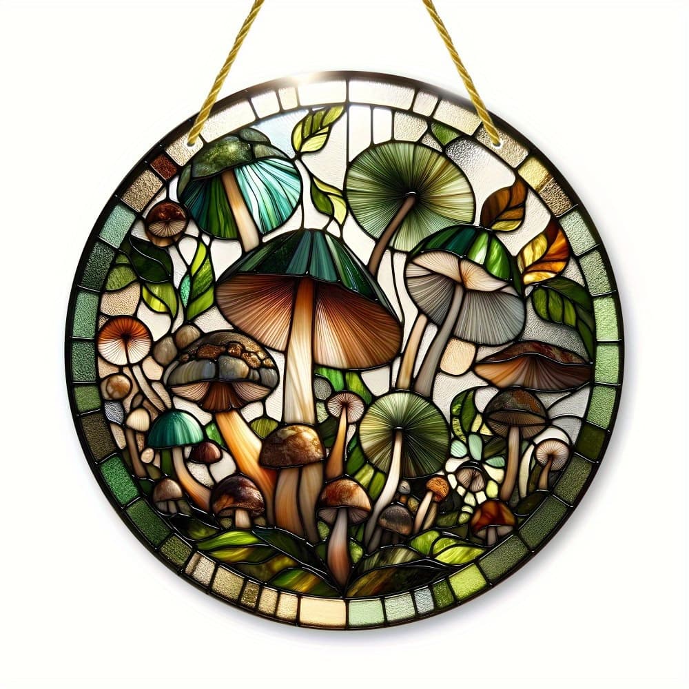 TEMU 1pc, Mushroom And Plant Designed Sun Catcher, Stained Wall Decoration, Wreath Decoration, Porch Decoration, Bedroom, Office, Terrace Home Decor, Birthday Housewarming Gift, High-quality Materials